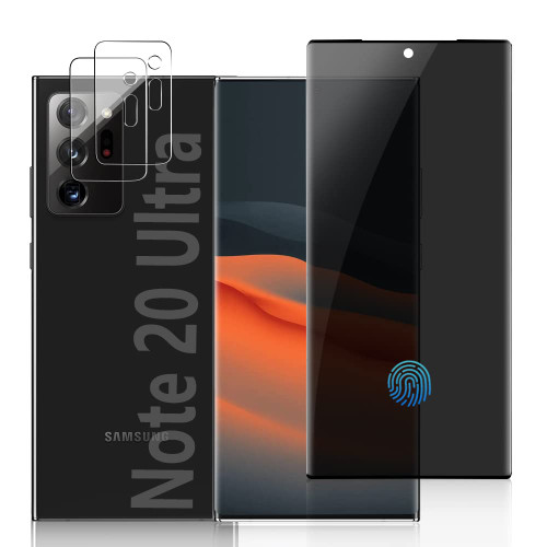 [1+2 Pack] Galaxy Note 20 Ultra 6.9 Inch Privacy Screen Protector and Camera Lens Protector, Anti-spy,Fingerprint Unlocking,Full Coverage,for Samsung Galaxy Note 20 Ultra 9H Hardness tempered glass