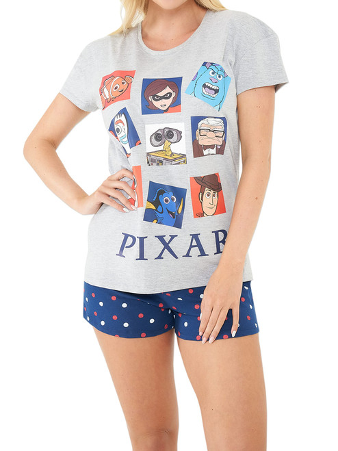 Disney Womens Short Pajamas Pixar Toy Story The Incredibles Finding Nemo Monsters Inc Gray