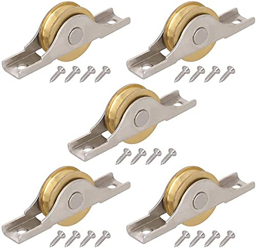 Utoolmart 5Pcs 26mm Dia Copper Single Wheel Stainless Steel Shell Electroplating Sliding Door Window Pulley Two Tone