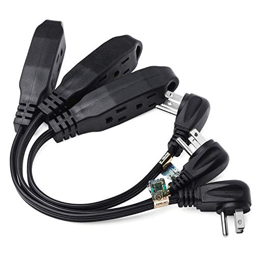 ClearMax 3 Pack of 1 Foot 3 Outlet Extension Cord 16AWG Indoor/Outdoor Use - Black - UL Listed