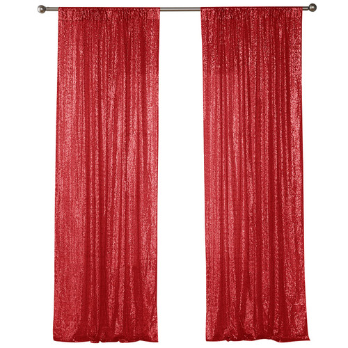 Sugargirl Red Sequin Backdrop Curtain 2 Panels 2FTx8FT Glitter Red Background Drapes Sparkle Photography Backdrop for Party Wedding Birthday Wall Decoration