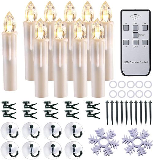 MIXALY 10 PCS LED Window Candles - Battery Operated Flameless Taper Candles with Remote Updated Timer Function - Christmas Candles Warm White - Perfect for Wedding/Party/Birthday Decoration