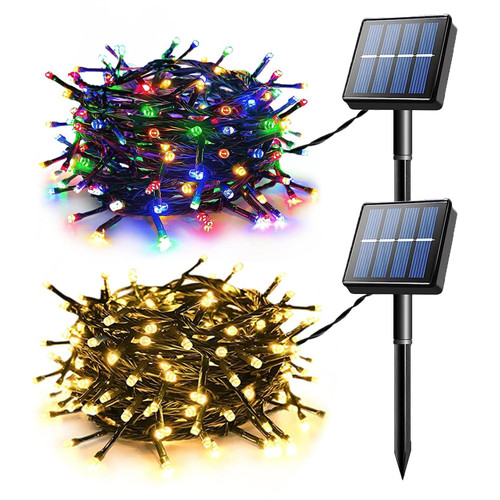 Voolex 2-Pack Solar String Lights Outdoor Warm White and Multicolor - Each 100LED 39FT Solar Powered Patio Light