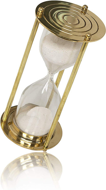 Hourglass Sand Timer Clock With Sparkling White Sand 6" Brass Vintage Antique Style Nautical Collectors Gift