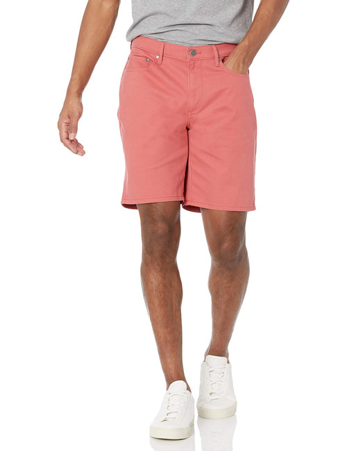 Amazon Essentials Men's Straight-Fit 9" Inseam Stretch 5-Pocket Short, Washed Red, 38
