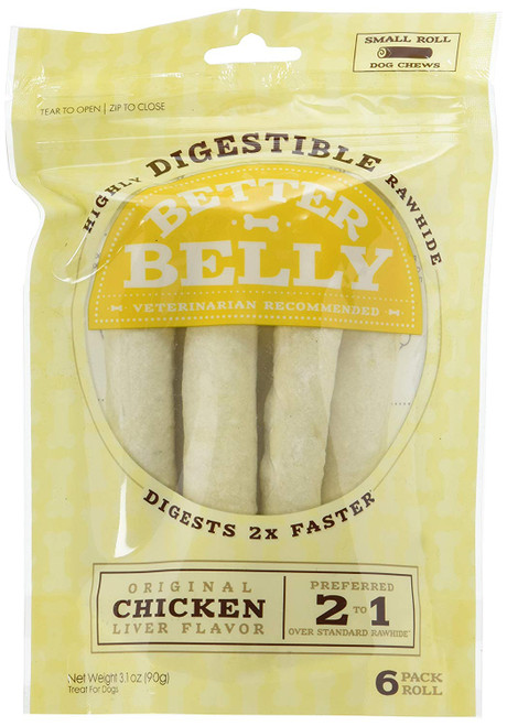 Better Belly Digestable Chicken Liver Small Rawhide Rolls