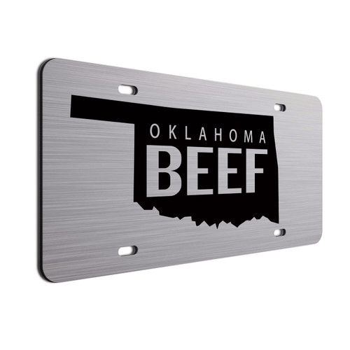 Beef License Plate Beef Farmer Car Tag Brushed Aluminum ACM Oklahoma Beef