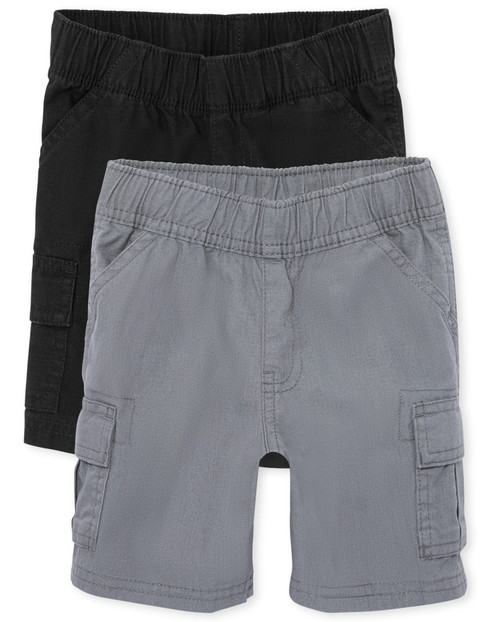 The Children's Place Baby Boys And Toddler Boys Pull on Cargo Shorts,Black/Storm 2 Pack,4T