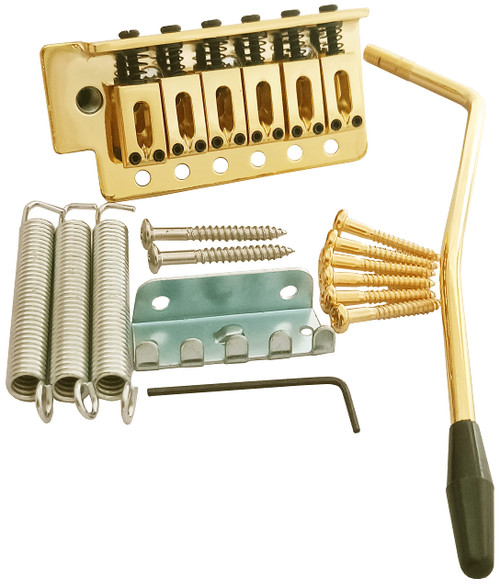 HENGYEE 52.5mm Guitar Stratocaster Tremolo Bridge Set for Fender Strat Squier Electric Guitar Replacement,Gold. (2101-STQQ-GD)
