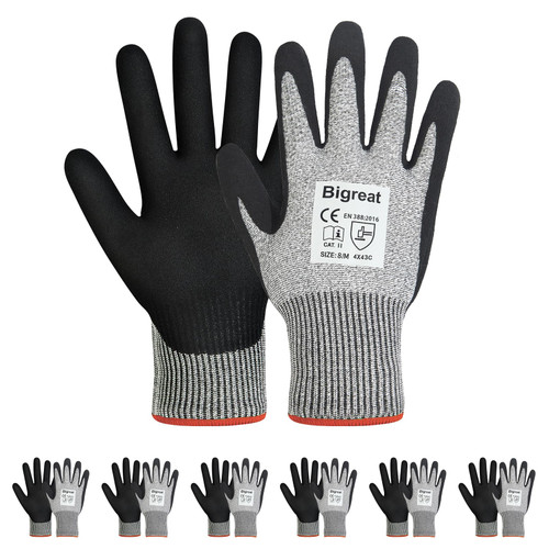 Bigreat 6Pairs Work Gloves,Nitrile Coated Safety Working Gloves,Micro-Foam Knit Nylon Glove,Black Cut Resistant Gloves with Grip for Men,Women,Garden Yard Workers (10/XL)