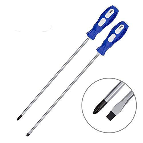 Phillips Screwdriver and Slotted Screwdriver,QM-STVR 12''Screwdriver Length Shank Screwdriver Magnetic Tip Cross Head Flat Head NO.2 Screwdriver (2 pack 12'' phillips and slotted screwdriver)