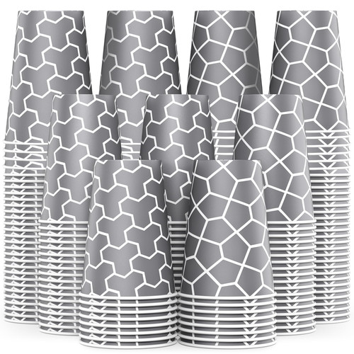 Clawsoff 240 Count 12 oz Paper Coffee Cups, Disposable Paper Cups, Hot/Cold Beverage Drinking Cups for Water, Coffee, Tea, Juice (Gray)