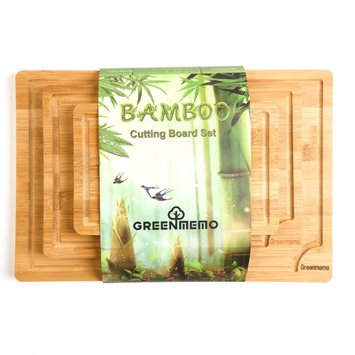 Bamboo Cutting Boards for Kitchen, Wood Cutting Board with Holder, Bamboo Cutting Board Set Reversible with Juice Grooves for Meat Cheese Fruit and Vegetables (Three Piece Suit)