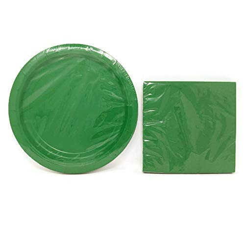Green Paper Plates and Napkins for Parties: 20 Plates (9 in.), 20 Square Luncheon Napkins (6.5 in.)