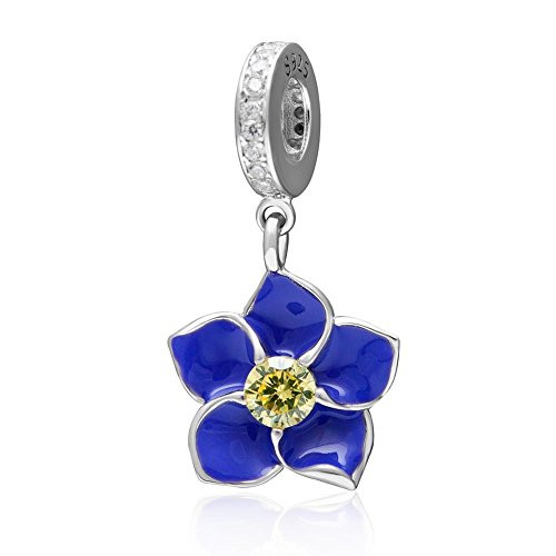 Blue Orchid Bead Charm Authentic 925 Sterling Silver Flower Beads fit for DIY Charms Bracelets