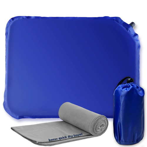 Big Hippo Portable Stadium Seat Cushion, Lightweight Inflatable Travel Cushion Padded Seat for Sporting Events and Outdoor Concerts, Bleacher Cushion with Quick Dry Towel, Stadium Seats Camping, Blue