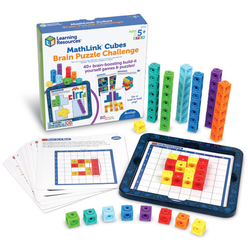 Learning Resources MathLink Cubes Brain Puzzle Challenge, 80 Pieces, Ages 5+, Linking Cubes, Connecting Cubes, Math Manipulative, Counting Cube, Stocking Stuffers