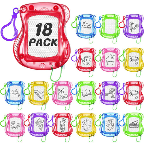 18 Pcs Mini Magnetic Drawing Board for Kids, Backpack Keychain Clip Drawing Boards, Sketch Erasable Doodle Birthday Party Favors Small Writing Mini Magnet Board for Classroom Rewards (Multi Colors)