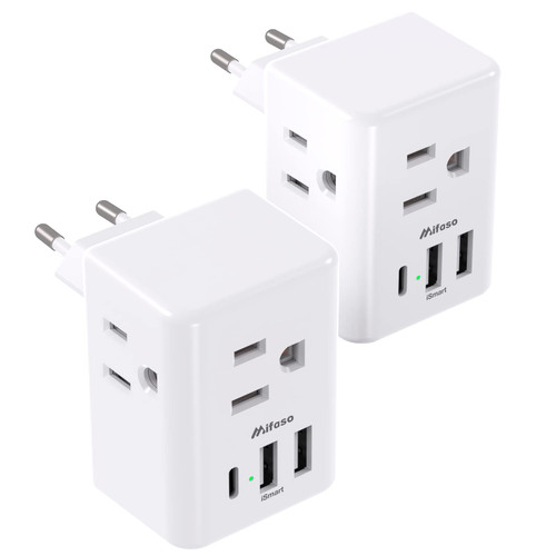European Travel Plug Adapter - International Plug Adapter with USB Charging Ports(1 USB C), Type C Power Adapter for US to Most of Europe EU Italy France Spain Germany Greece (Type C- 2 Pack) European Travel Plug Adapter - International Plug Adapter with USB Charging Ports(1 USB C), Type C Power Adapter for US to Most of Europe EU Italy France Spain Germany Greece (Type C- 2 Pack)