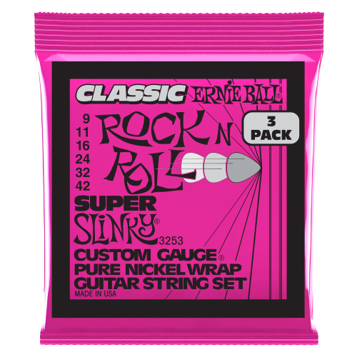 Ernie Ball Super Slinky Classic Pure Nickel Electric Guitar Strings 3-pack, 9-42 Gauge (P03253) Ernie Ball Super Slinky Classic Pure Nickel Electric Guitar Strings 3-pack, 9-42 Gauge (P03253)