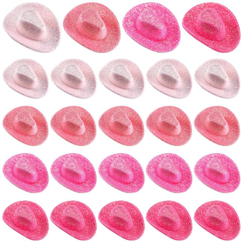 24 Pcs Mini Neon Space Cowgirl Hat Disco Cowboy Party Decorations Holographic Cowboy Party Supplies for Doll Party (Mixed Color)
