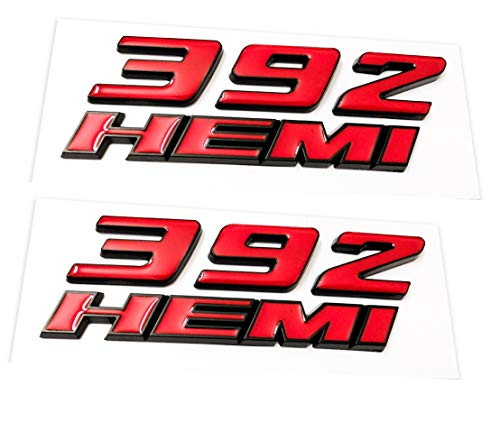 Emzscar 2Pcs 392 HEMI Emblem Fender Side Badge Sticker 6.4L Decal Replacement for Dodge Challenger SRT Chrysler 300c 3500 SRT8 (Red)