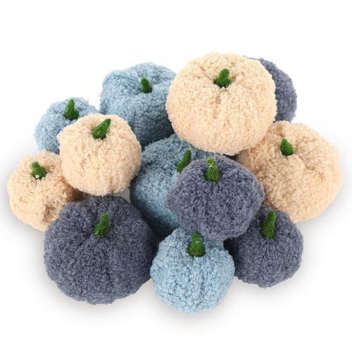 Whaline 12Pcs Artificial Pumpkins Fleece Pumpkins 2 Sizes Blue White Fake Fabric Pumpkin Fall Autumn Table Centerpiece for Thanksgiving Fall Harvest Halloween Party Mantel Farmhouse Decoration