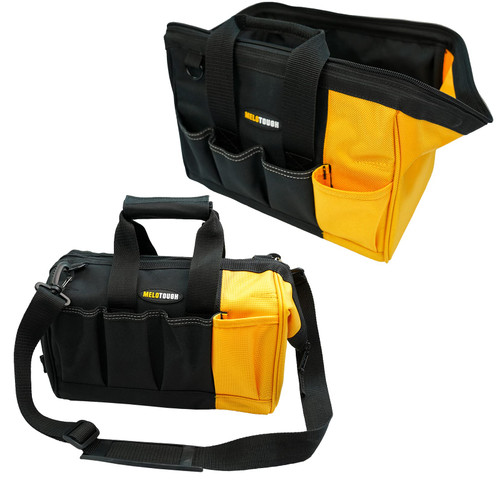 Tool Bag With Shoulder Strap Open Top Wide Mouth Storage Tradesman Tool Organizer Bag (12 inch, Yellow)