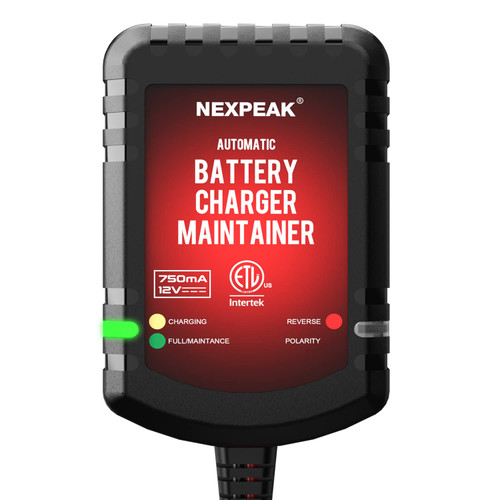 750mA Car Battery Charger, NEXPEAK ETL Listed 12V Fully-Automatic Safety Trickle Charger and Maintainer, Portable Battery Desulfator for Car Truck Motorcycle Lawn Mower Boat Marine Lead Acid Batteries