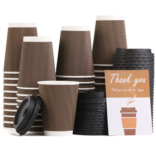 12 Oz Disposable Insulated Coffee Cups with Lids, 40 Packs Disposable Ripple Coffee Cups, Disposable Hot Beverage Paper Coffee Cups, Disposable Paper Cups for Hot Beverages, Juice, Coffee or Tea