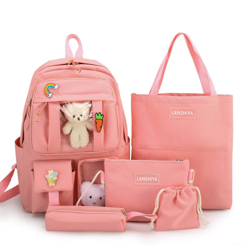 YGYCF Kawaii Backpack 5Pcs Set for Student with Cute Bear Accessories - School Bags for Teen Girls Back to School Supplies Essentials Aesthetic Bookbag, A Pink