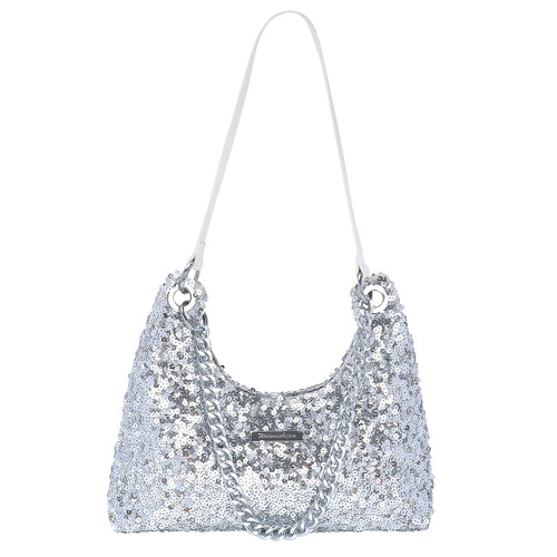 Womens Sparkly Sequin Silver Purse Shoulder Bag Evening Handbags Glitter Hobo Bag Clutch for Party Prom Club Wedding