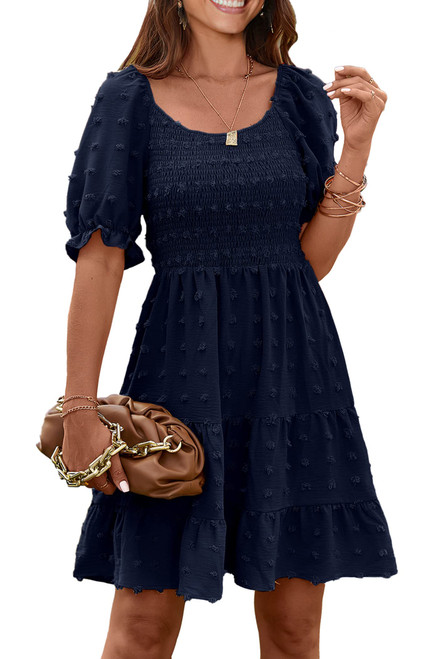 PRETTYGARDEN Women's Summer Dresses Casual Square Neck Short Puff Sleeve Swiss Dot Flowy A Line Swing Dress (Navy,Medium) PRETTYGARDEN Women's Summer Dresses Casual Square Neck Short Puff Sleeve Swiss Dot Flowy A Line Swing Dress (Navy,Medium)