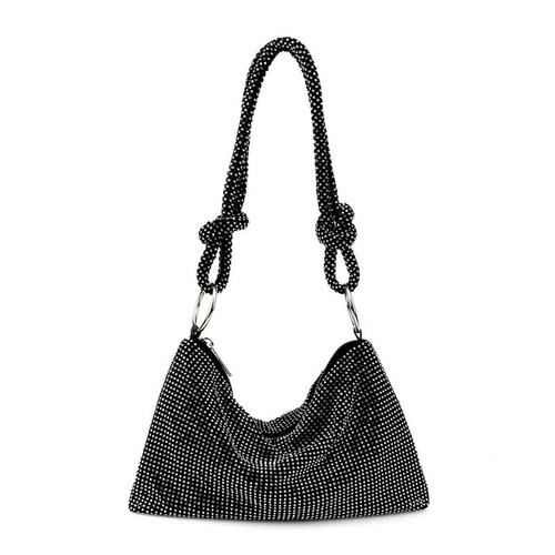 Autumnwell Rhinestone Purse Sparkly Bag Diamond Purses for Women Evening Prom Rhinestone Handbag Hobo Bag(black)