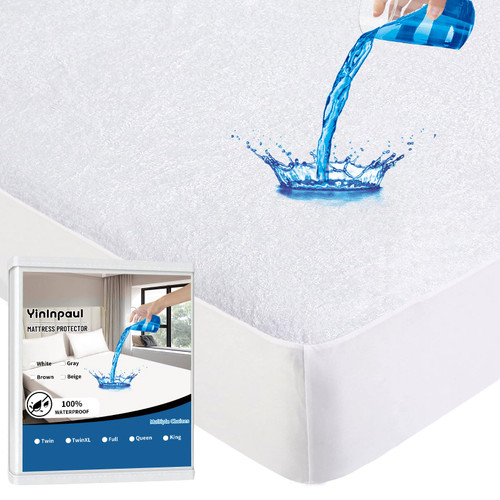 Yinlnpaul Mattress Protector, Terry Cloth Mattress Protector Waterproof Backing, Noiseless Fitted Sheet Mattress Pad Cover,Full Size,Thick Padded Yinlnpaul Mattress Protector, Terry Cloth Mattress Protector Waterproof Backing, Noiseless Fitted Sheet Mattress Pad Cover,Full Size,Thick Padded