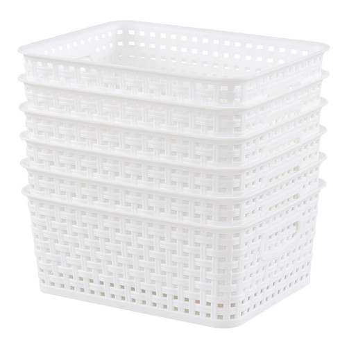 Yuright 6 Packs Plastic Woven Storage Baskets, White Small Organizer Basket Bins