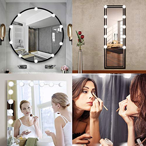 LED Vanity Mirror Lights Kit with 10 Dimmable Light Bulbs, Makeup Mirror Lights Kit Hollywood Style Lighting Fixture Strip for Bathroom Dressing Room Vanity Table (Mirror Not Include)