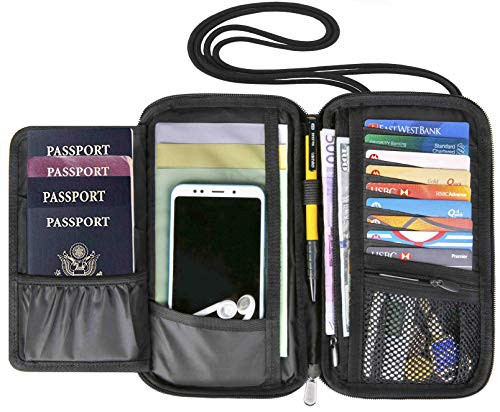 RFID Passport Holder Travel Wallet Neck Pouch for Men and Women