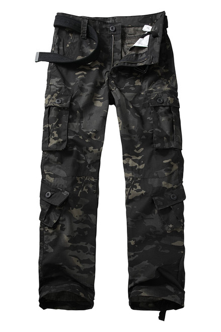 GSGGIG Men's Outdoor Hiking Pants, Tactical Pants Lightweight Casual Work Ripstop Cargo Pants for Men with Pockets 3355-Black CP CAMO-30