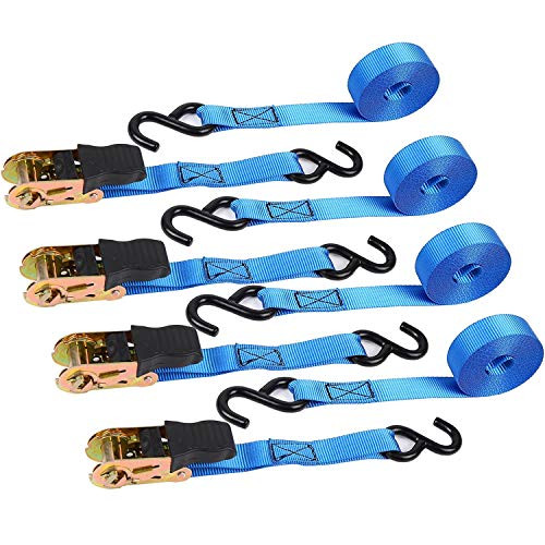 Ohuhu Ratchet Strap, Ratchet Tie Downs Logistic Straps - 4 Pack - 15 Ft - 500 Lbs Load Cap with 1500lb Breaking Limit - Cargo Straps for Lawn Equipment, Moving Appliances, Motorcycle - Blue