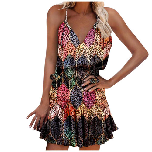 bwgrytuy Women's Sundress Camisole V Neck Summer Split Casual Beach Dresses Sleeveless Ruffle Rouching Cami Short Dress