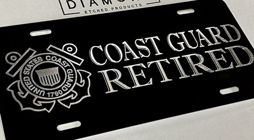 True Engraved US Coast Guard Retired Car Tag Diamond Etched License Plate Gift