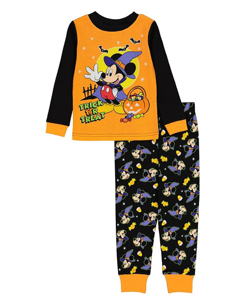 Disney Boys' Mickey Mouse 2-Piece Snug-Fit Cotton Pajamas Set, MICKEY TREAT, 2T