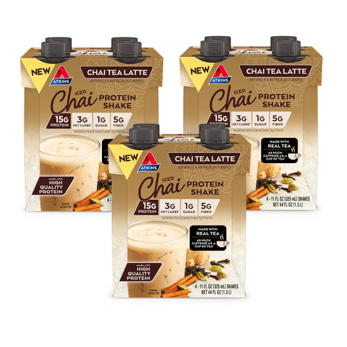 Atkins Chai Tea Latte Protein Shake, 15g Protein, Low Glycemic, 3g Net Carb, 1g Sugar, Keto Friendly
