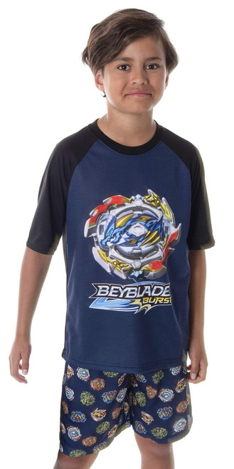 INTIMO Beyblade Burst Boys' Spinner Tops 2 Piece Shorts And T-Shirt Sleepwear Kids Pajama Set (XL, 14/16)