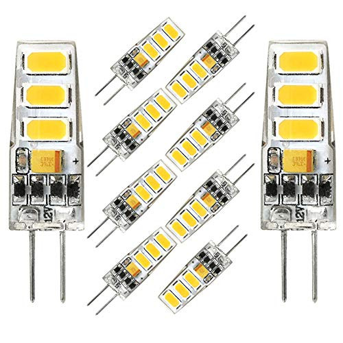 G4 LED Light Bulb, G4 Bi-pin Base Mini T3 JC Type 2Watt Lighting Equivalent 20W Halogen Bulb, AC/DC 12V, Daylight White 6000K Light Bulbs for Landscape Lighting, Home Lighting, Non-dimmable (10-Pack)