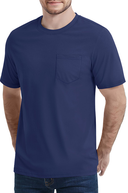 MAGCOMSEN Pocket T Shirts for Men Short Sleeve Tshirt Light Cotton Tshirt Moisture Wicking T-Shirt Crewneck Tee Mens T Shirt Navy 2XL