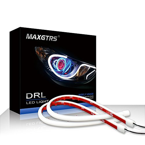 MAXGTRS 2Pcs 17-inch Ultrafine LED Strip Tube Flexible Waterproof Daytime Running Light Ice Blue Suitable Switchback Headlight LED Strip,Decorative Lamp,Running Light,Neon Light,Turn Signal Light