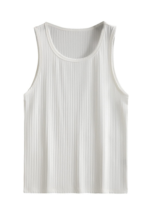 Cozyease Men's Rib Knit Round Neck Sleeveless Solid Tank Top Bodycon Casual Plain Crop Top White M
