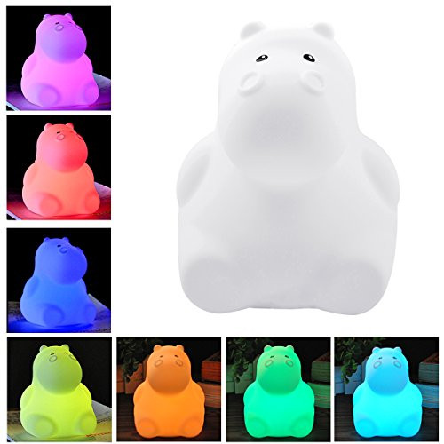 Portable LED Children Night Light, ilavie Silicone LED Multicolor Night Lamp USB Rechargeable Night Light Colour Changing Lamps Gifts for Kids Baby Bedroom Nursery (White Hippo) Portable LED Children Night Light, ilavie Silicone LED Multicolor Night Lamp USB Rechargeable Night Light Colour Changing Lamps Gifts for Kids Baby Bedroom Nursery (White Hippo)